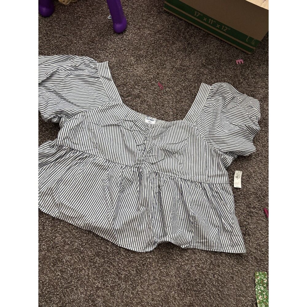 NWT Old Navy Plus Size 4X Blue & White Striped Ruffle Sleeve Blouse